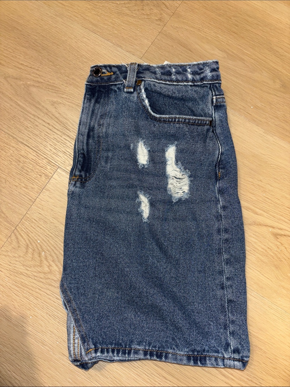 H&M Distressed Dark Blue Denim Skirt